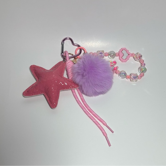 Accessories - Pink and Purple Star Keychain with Pom Pom